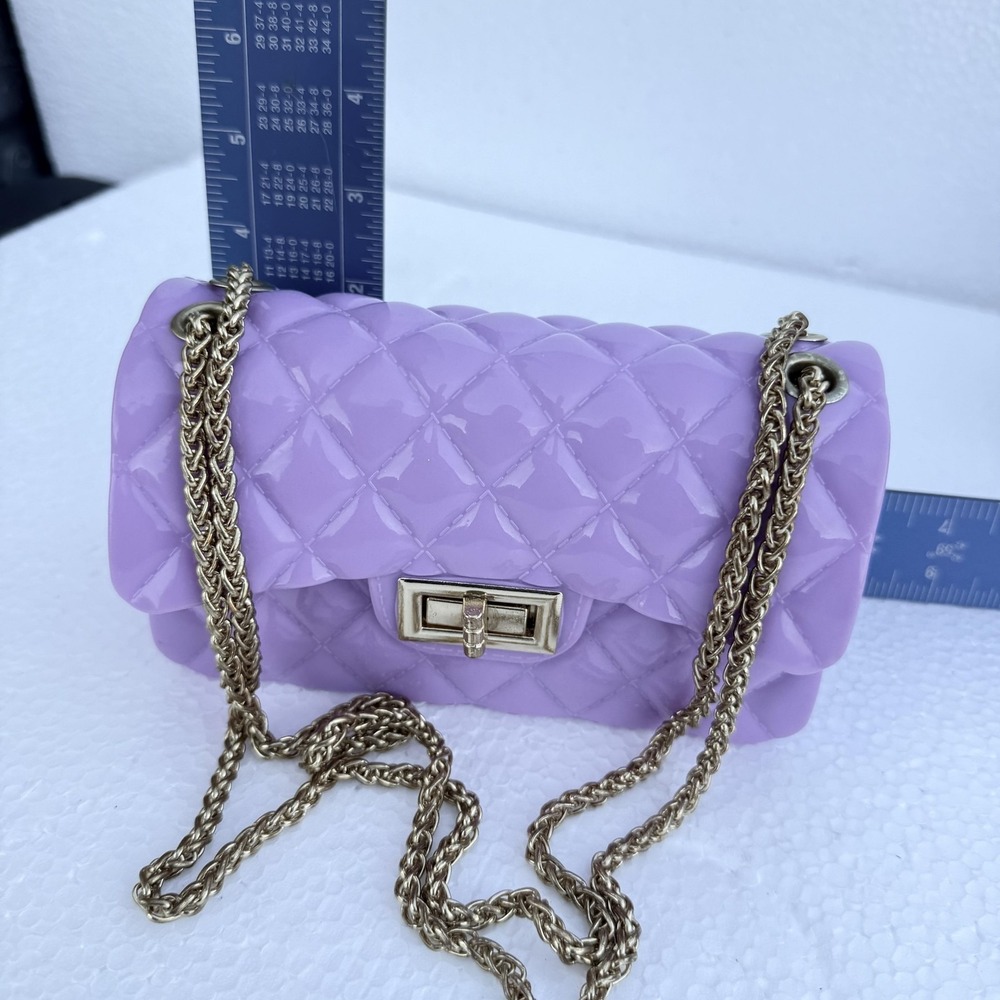Quilted Crossbody Bag Womens Small Purple PVC Chain Strap Shoulder Turn Lock - Picture 9 of 9